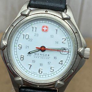 Vintage Swiss Made Wenger SAK Design Stainless Steel 12 and 24 hour Watch
